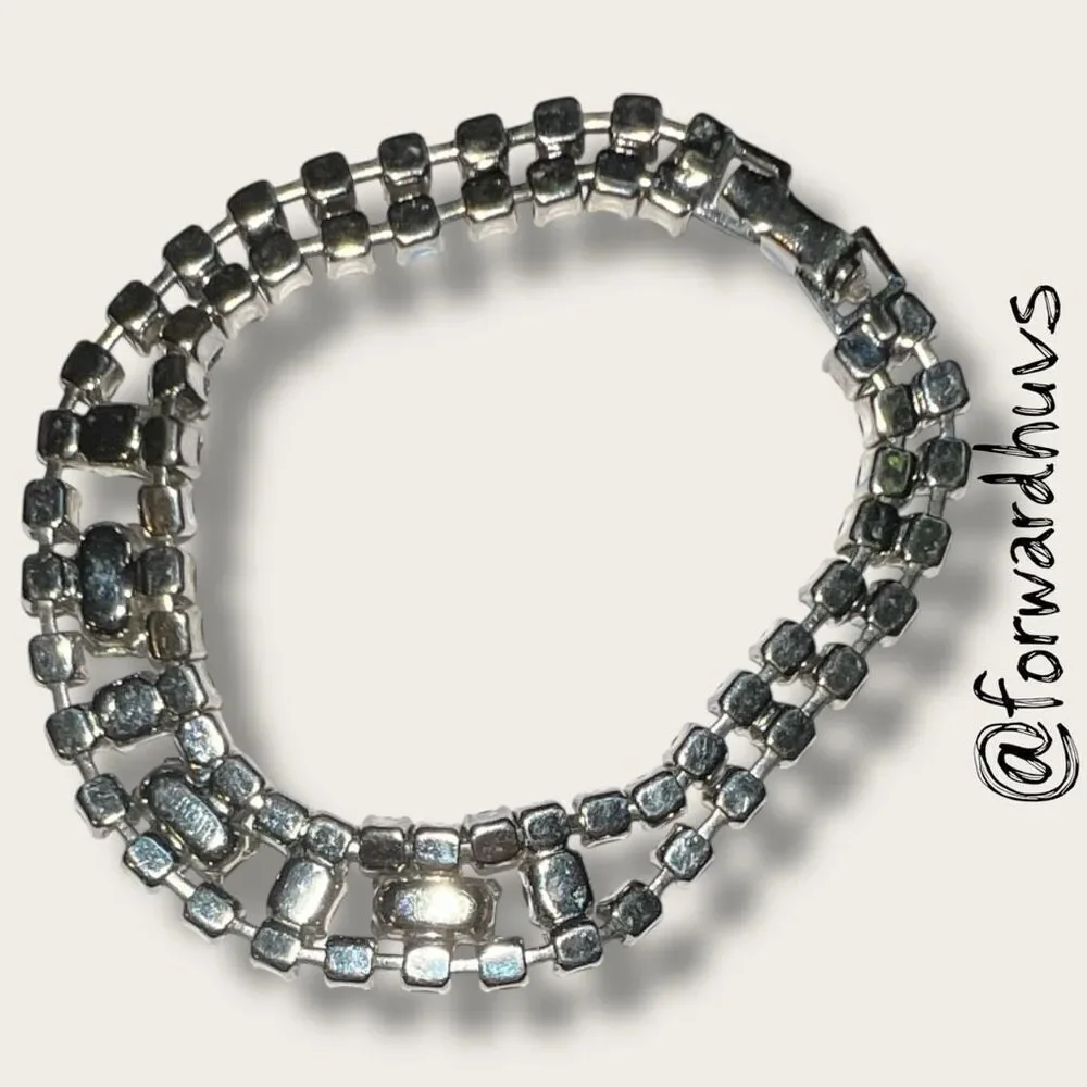 Vintage Rhinestone Double Strand Bracelet with Baguettes – 6 3/4”